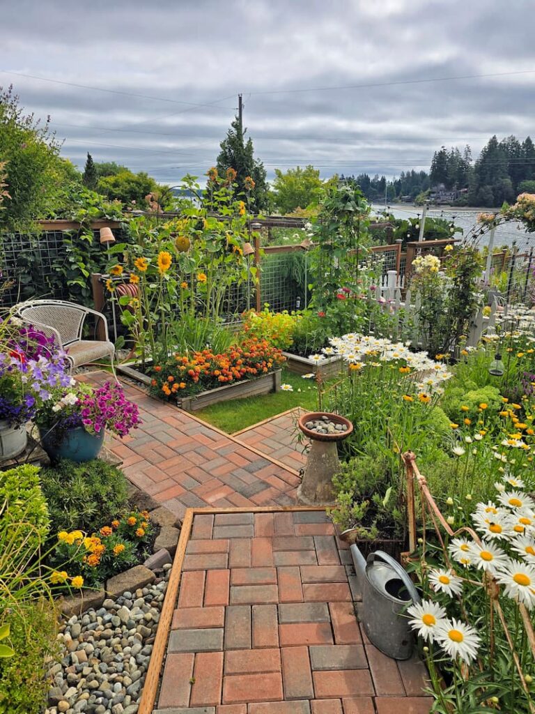 brick paver pathway in the garden for low maintenance