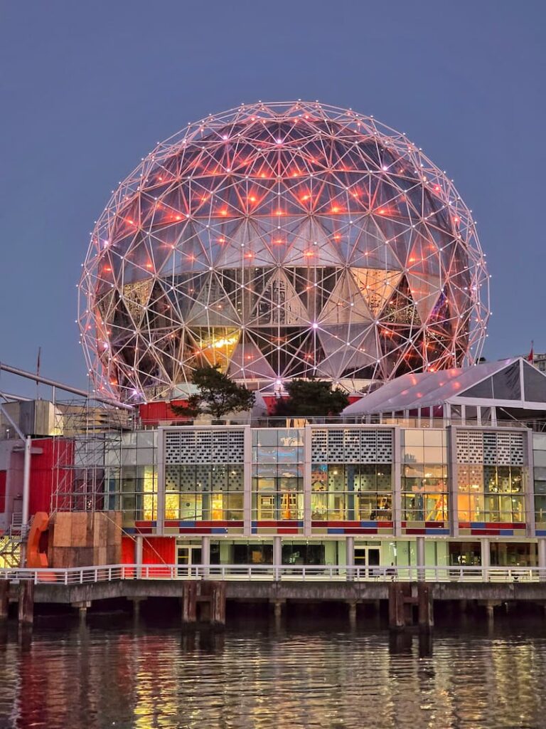 Science World near False Creek, Vancouver at sunset