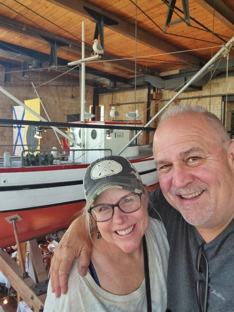 the boat that hangs above the dining tables in the Sandbar Restaurant