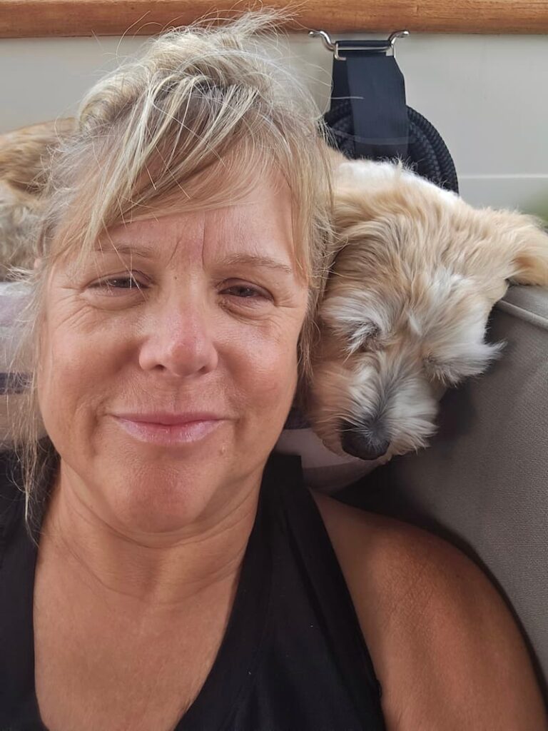 mom and dog resting