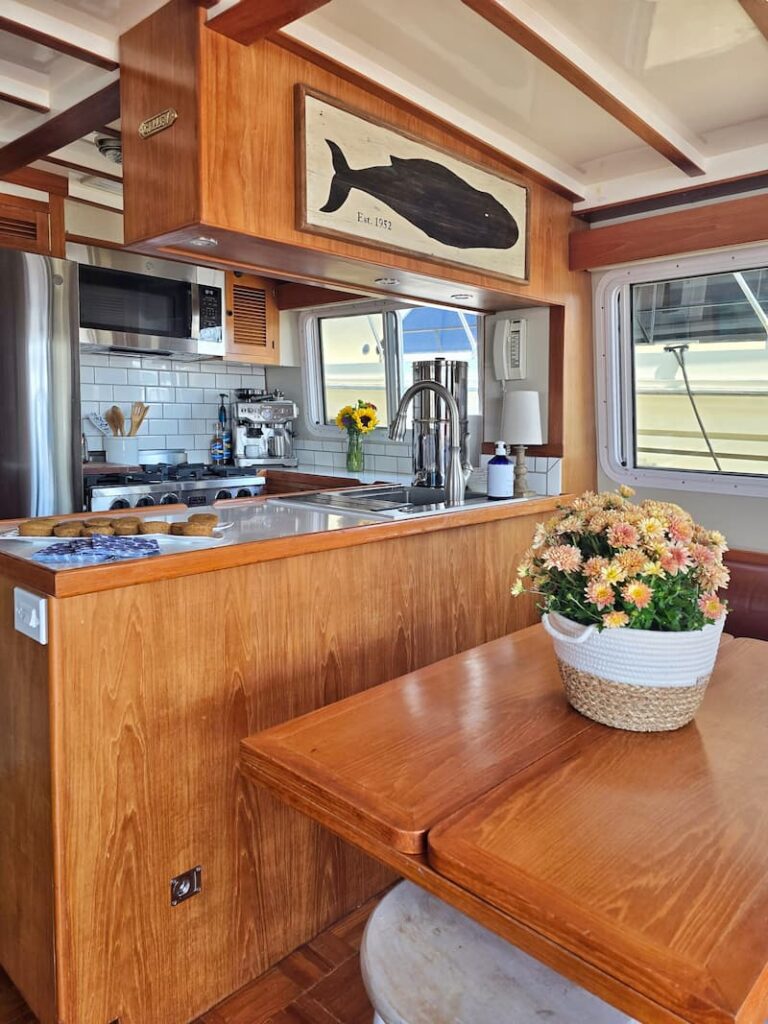 Galley of Wildflower, our Kadey Krogen Whaleback trawler