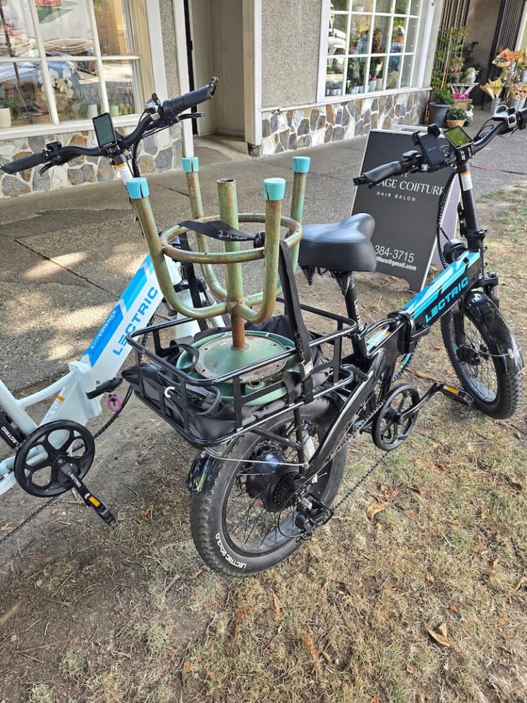bike with vintage stool strapped on the back