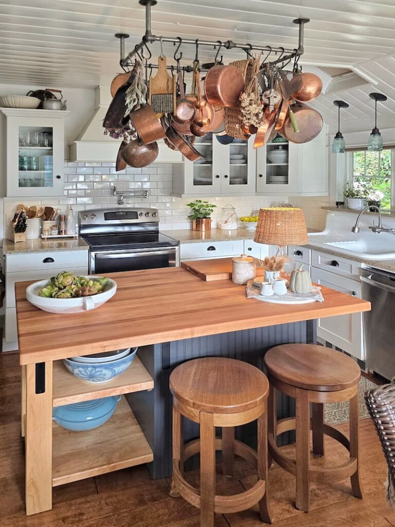 cottage kitchen decorated for fall