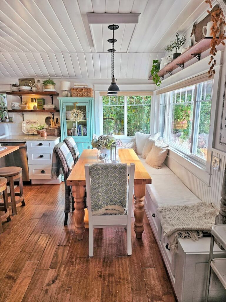 cottage kitchen decorated for fall