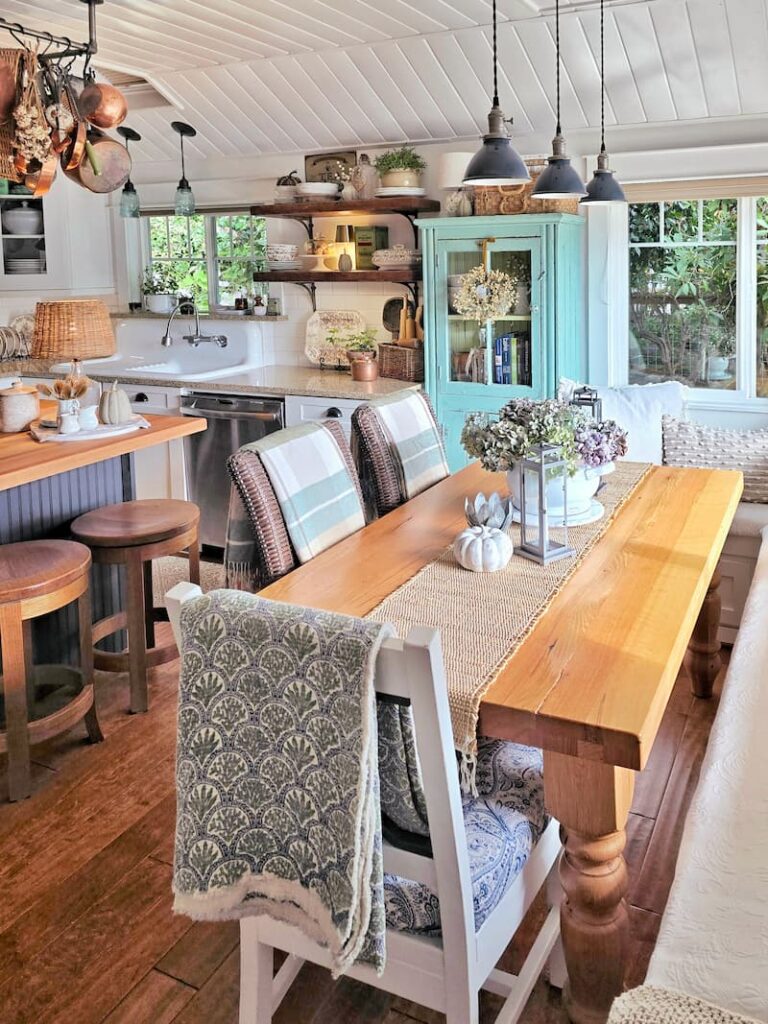 cottage kitchen decorated for fall