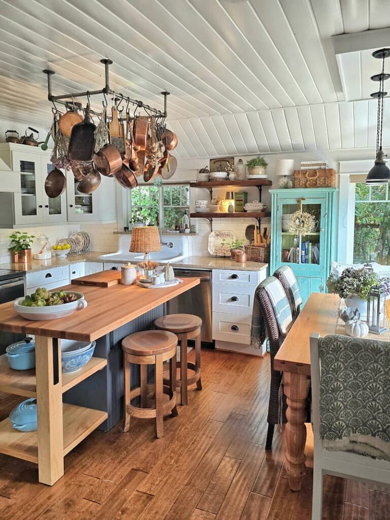 cottage kitchen decorated for fall