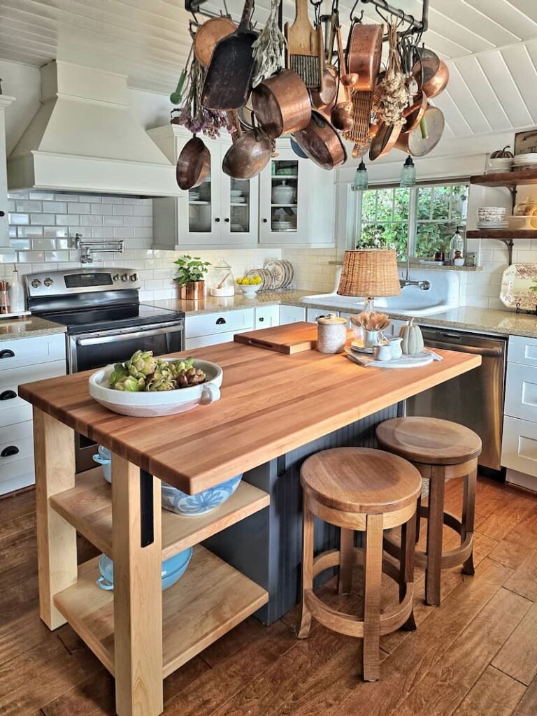 cottage kitchen decorated for fall