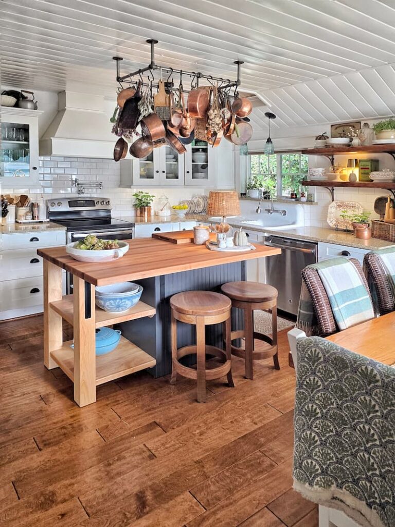 cottage kitchen decorated for fall