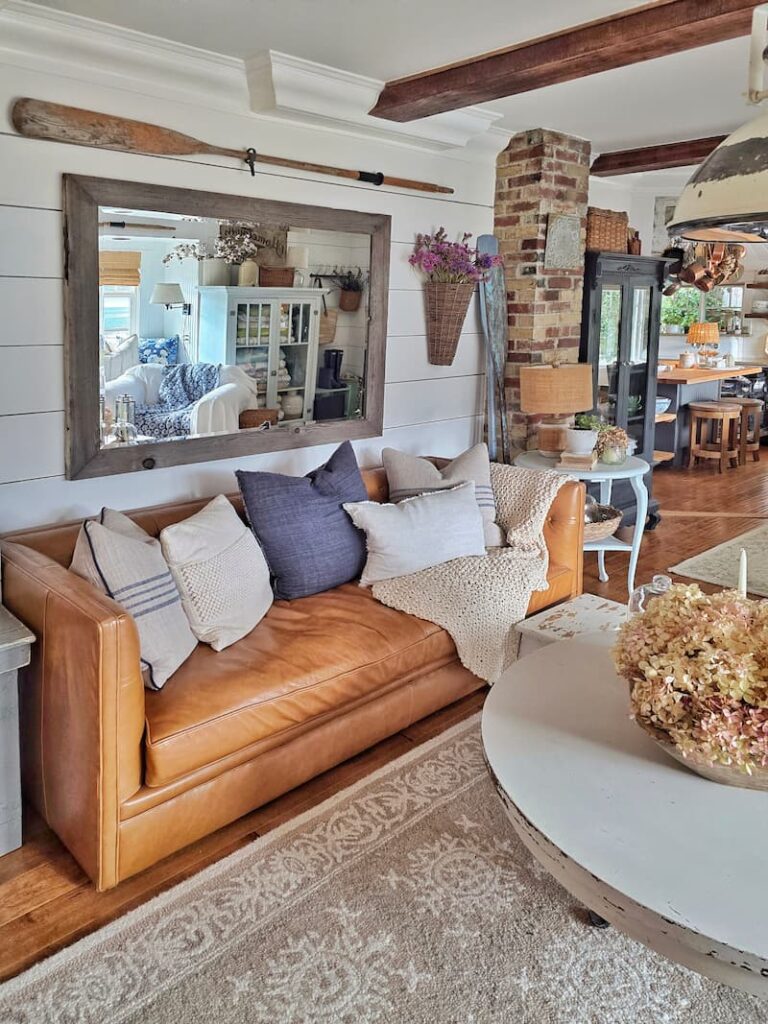 cottage living room decorated for fall