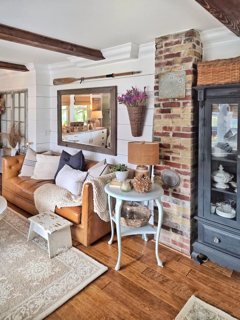 cottage living room decorated for fall