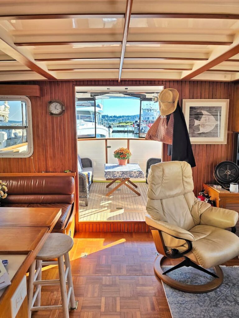 looking out towards the cockpit from the salon in the boat