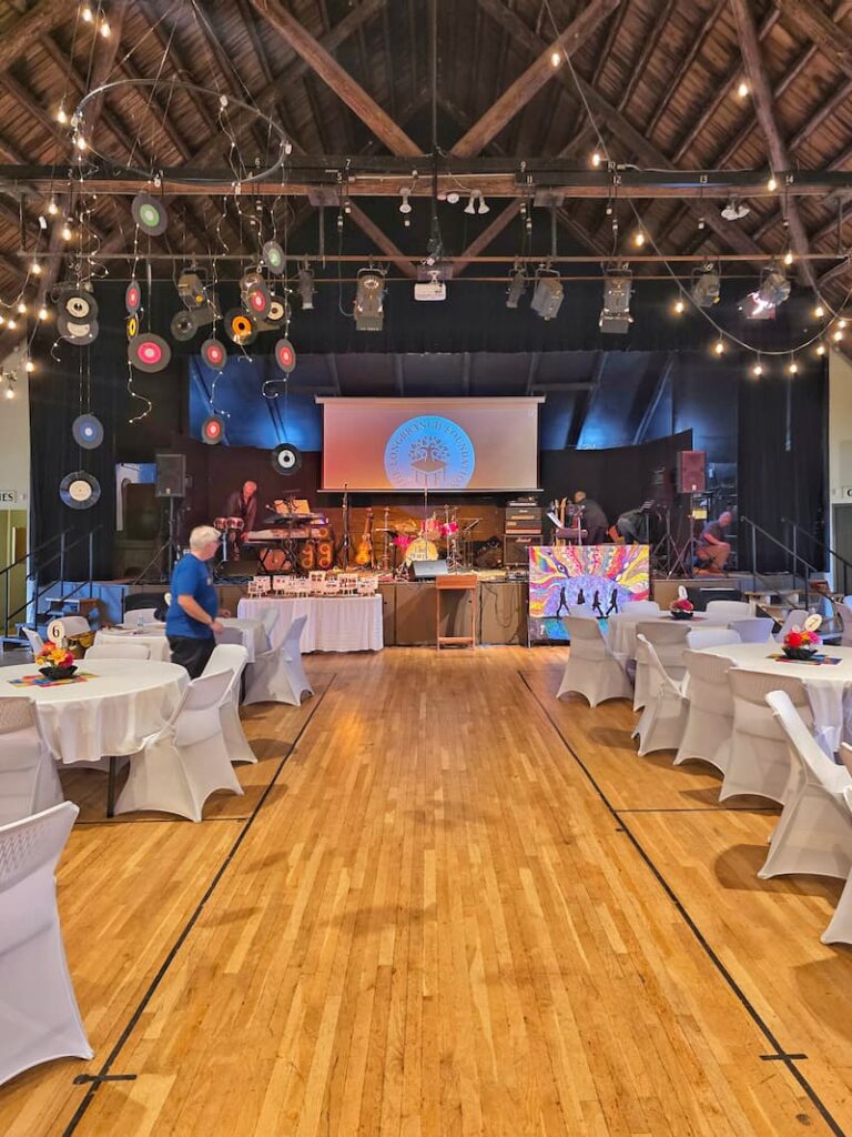 auction venue with tables and decorations