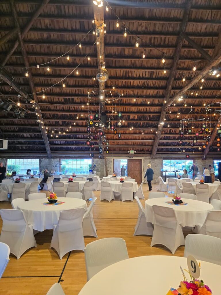 auction venue with tables and decorations
