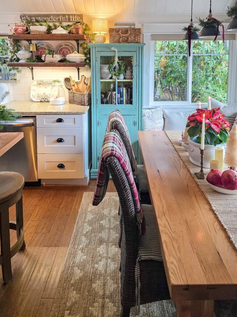 cottage kitchen decorated for Christmas