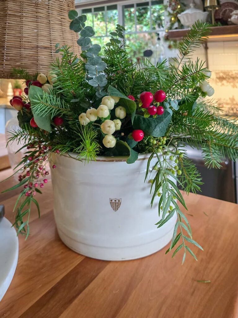 greenery and flowers in an arrangement