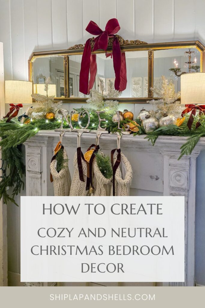 How to Create cozy and neutral Christmas bedroom decor graphic for Pinterest