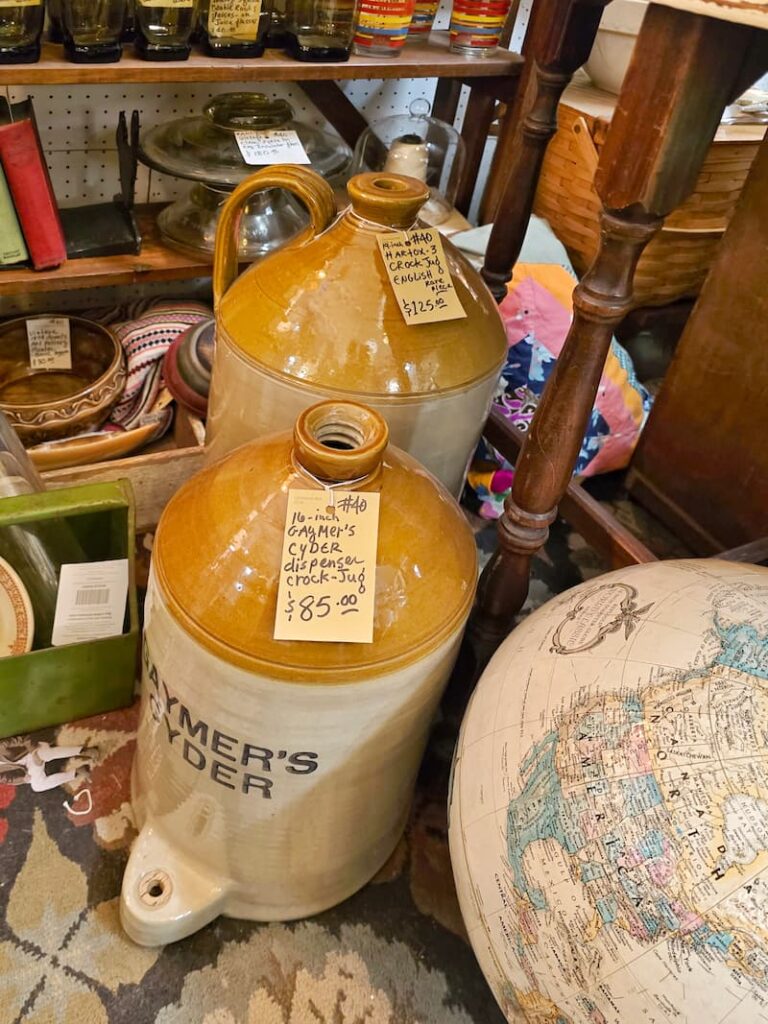 vintage crock jugs at the vintage store