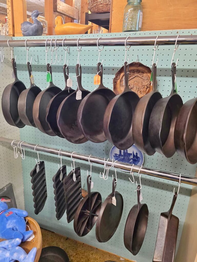 cast iron skillets at the vintage store