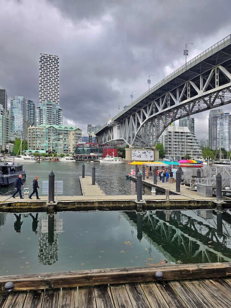 view from the Granville Market looking at the bridge and across False Creek