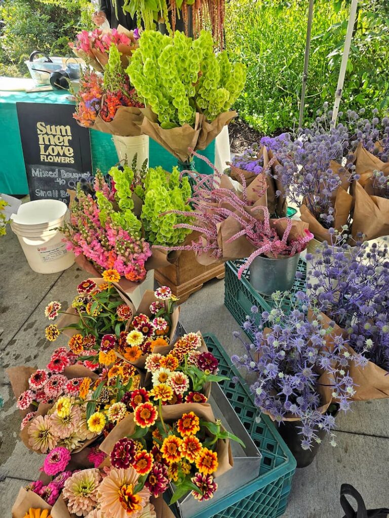 Summer Love flowers booth at the farmers market