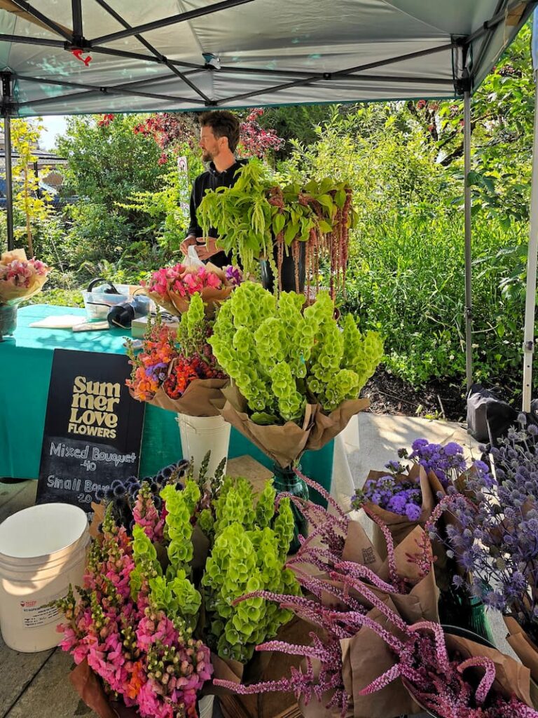 Summer Love flowers booth at the farmers market