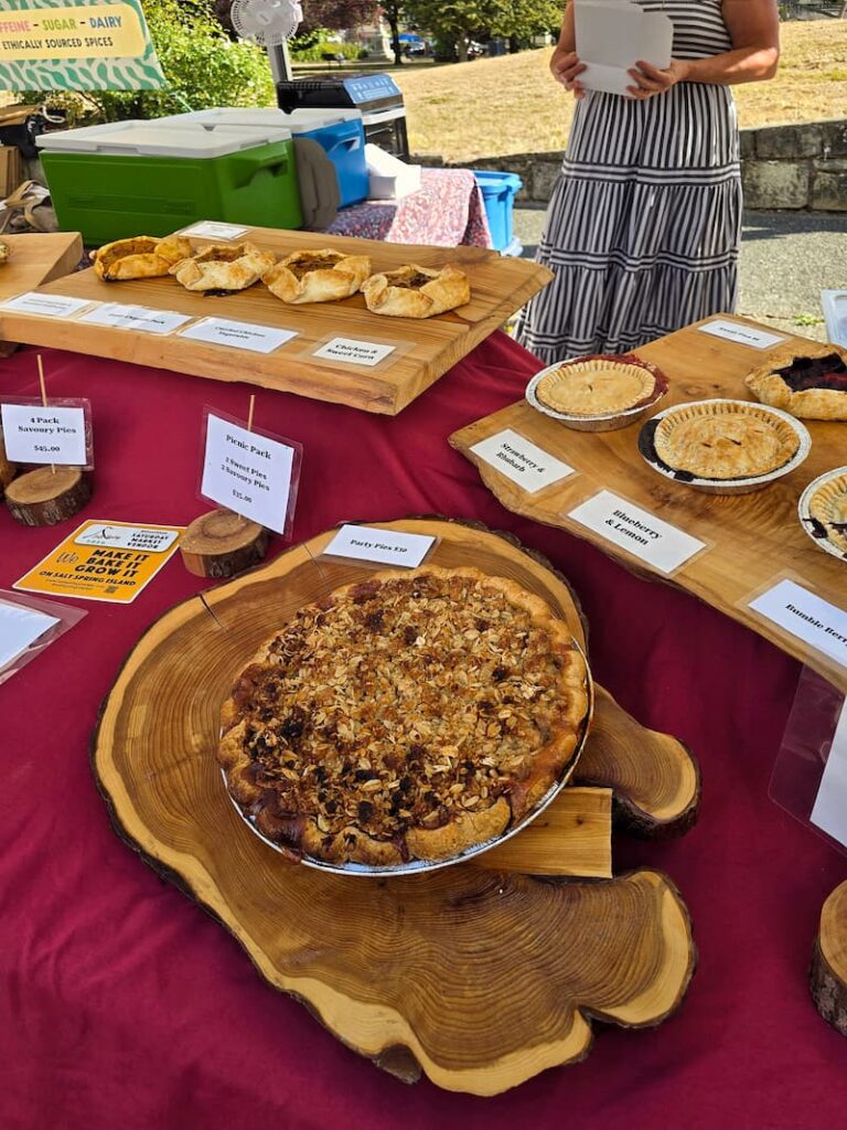 sweet and savory pie booth at the farmers market