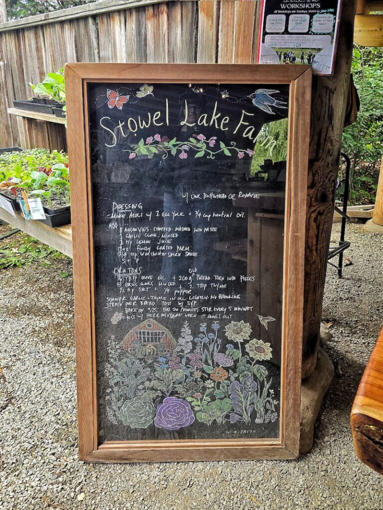 Stowel lake Farm sign with a dressing recipe