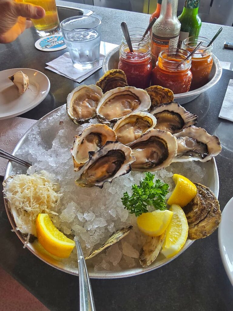a plate of oysters at Smitty's Oyster Bar in Gibsons, BC Canada