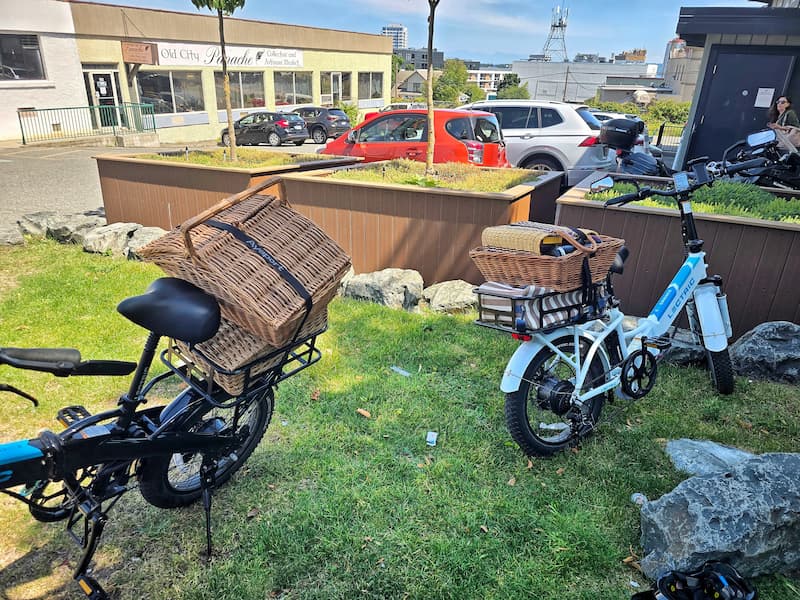 bike baskets full of vintage decor