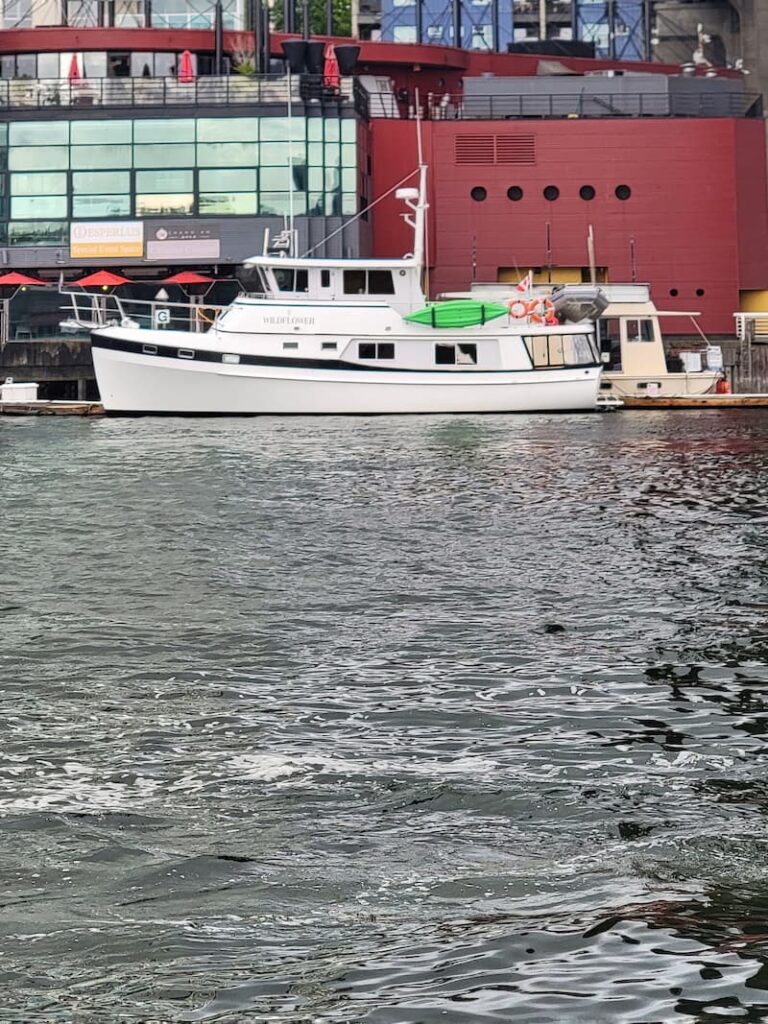 boat Wildflower at the dock on False Creek in Vancouver