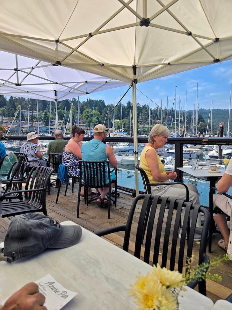Waterfront view from Azure Pier restaurant in Brentwood Bay BC