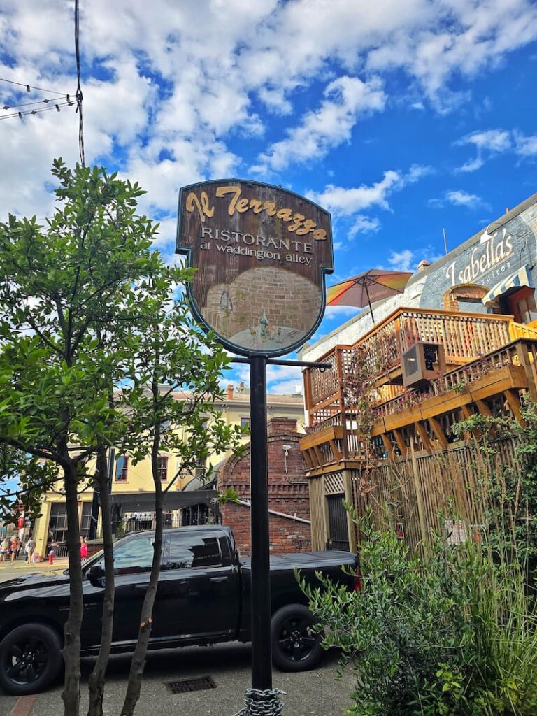Exterior sign of Il Terrazzo Italian restaurant in Victoria BC