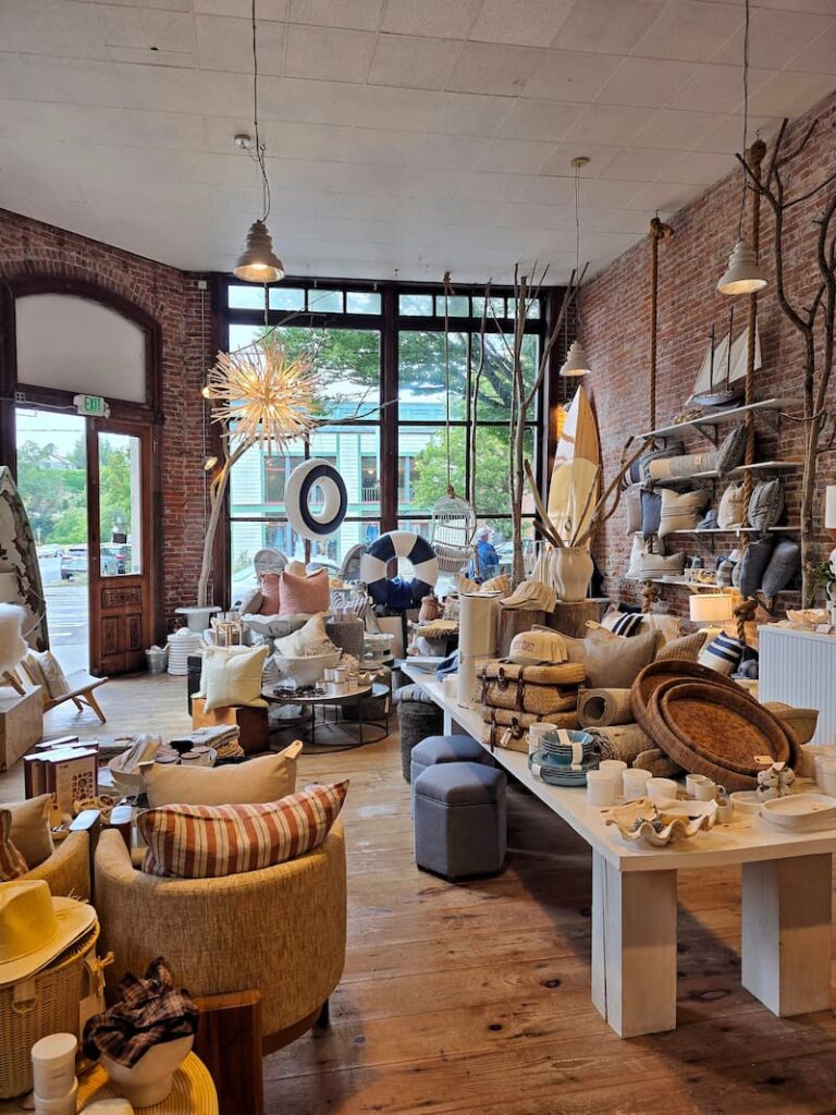 Beautiful home decor displays inside the Conservatory store in Port Townsend Washington