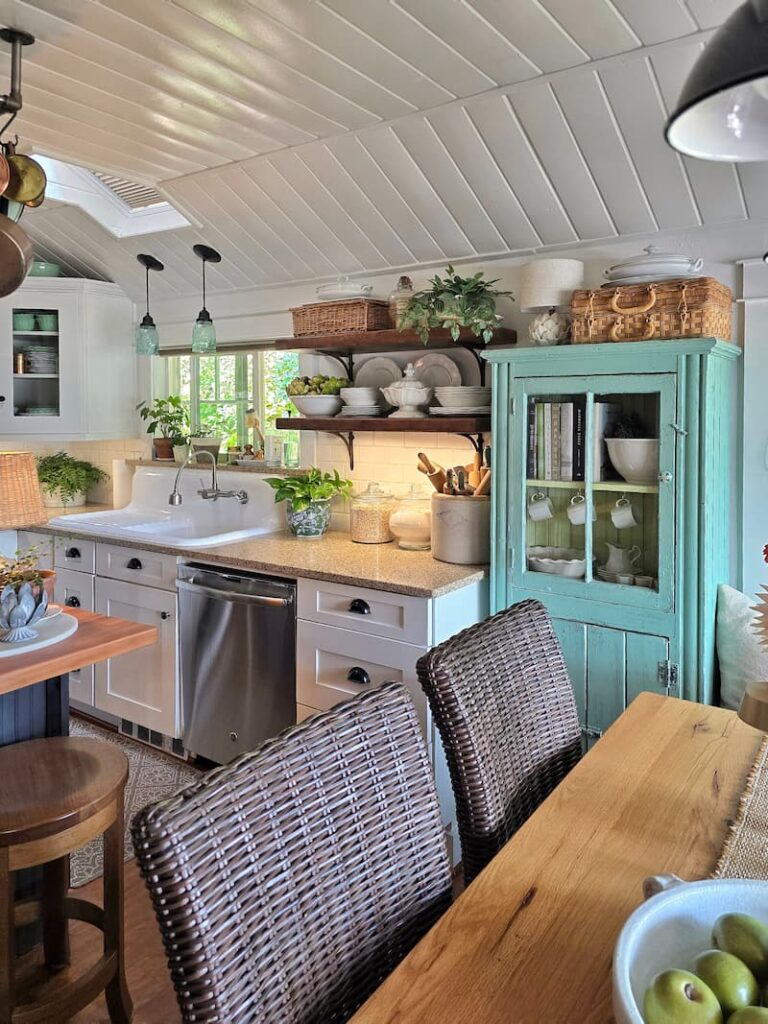 Cottage style kitchen detail with vintage finds and summer styling