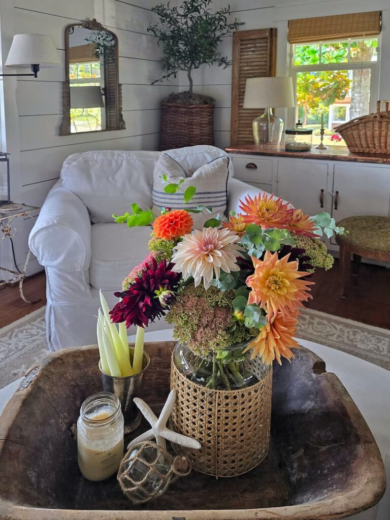 Fresh cut flowers from a Pacific Northwest cottage garden arranged for display indoors
