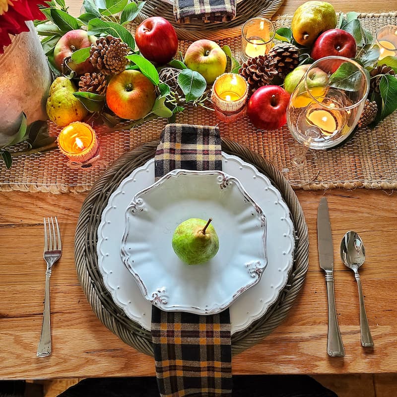 fall place setting with green pear