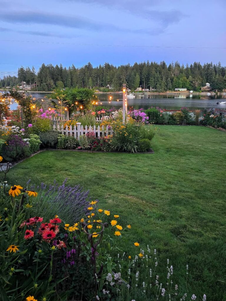 the cottage garden at dusk