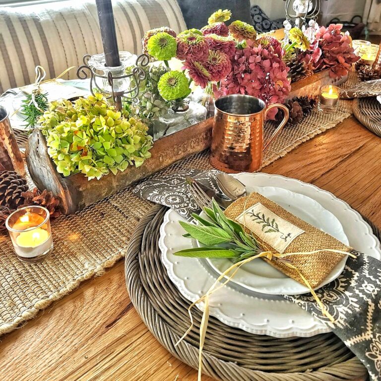How to Create a Fall Tablescape With Herbs, Hydrangeas, and Zinnias