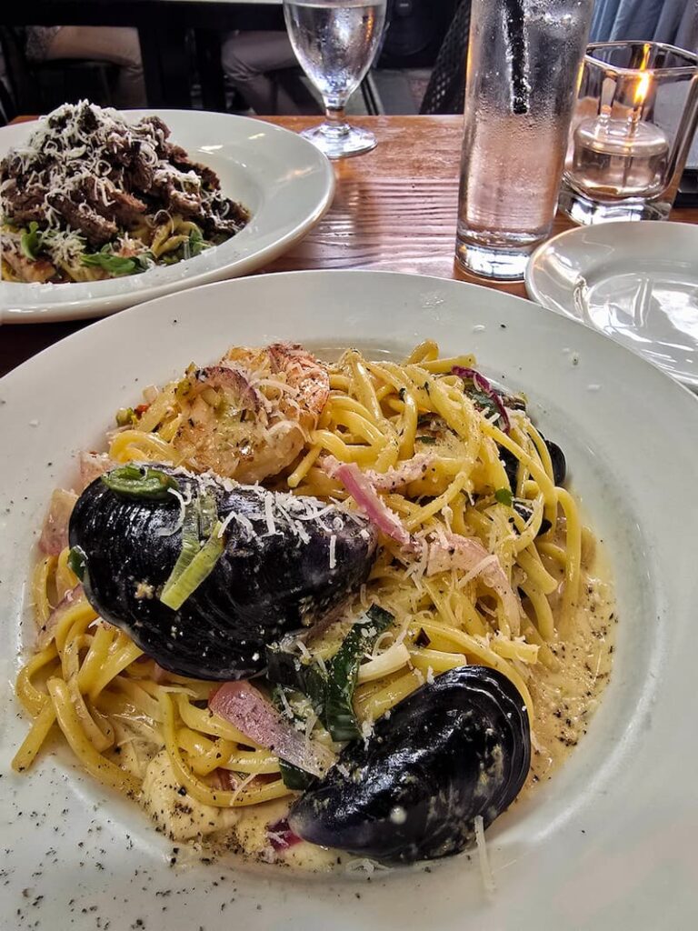 Seafood linguini at Il Terrazzo Italian restaurant in Victoria BC