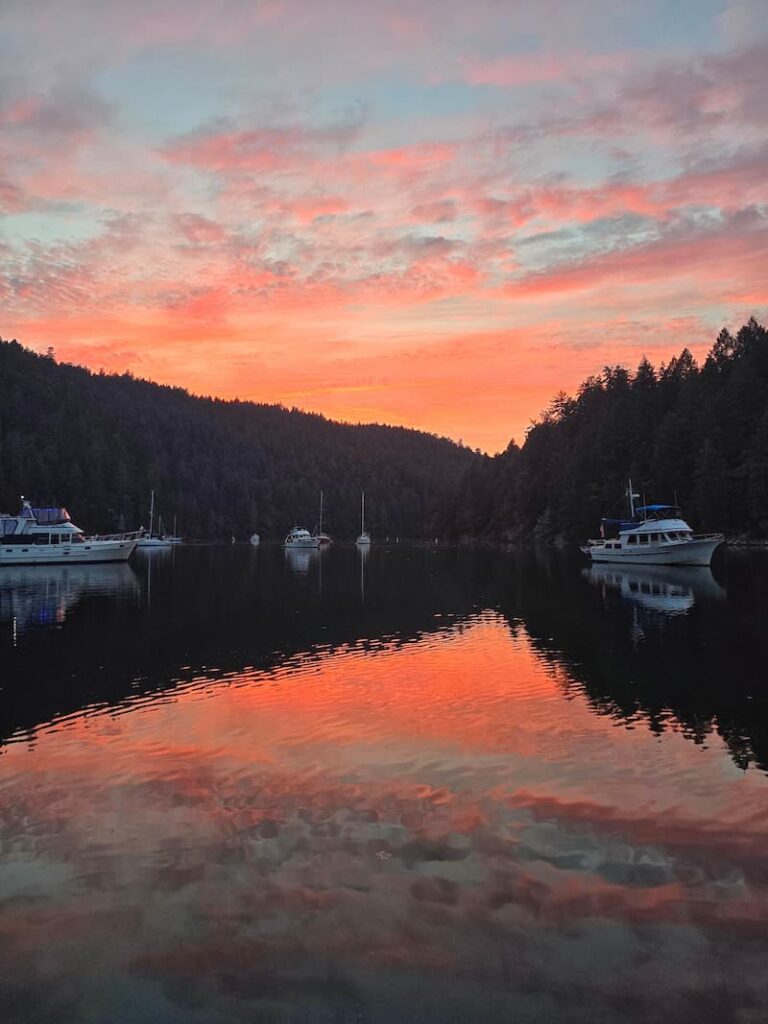 Golden sunset over Tod Inlet BC from the boat