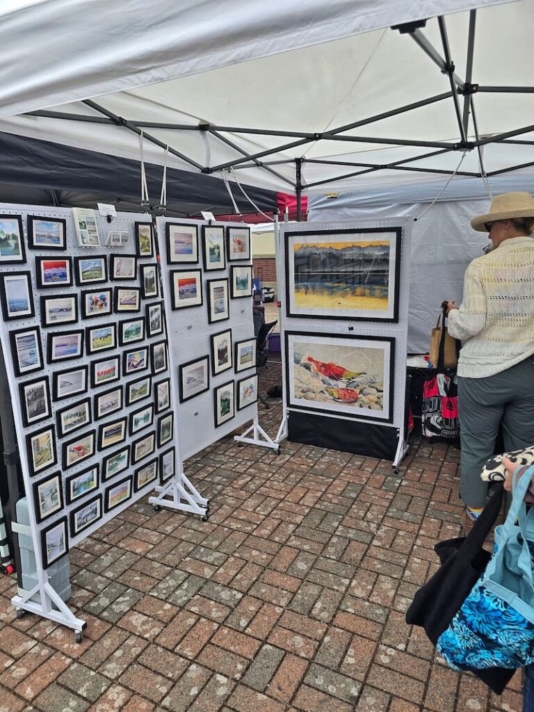 Coastal watercolor prints for sale at the Anacortes Farmers Market