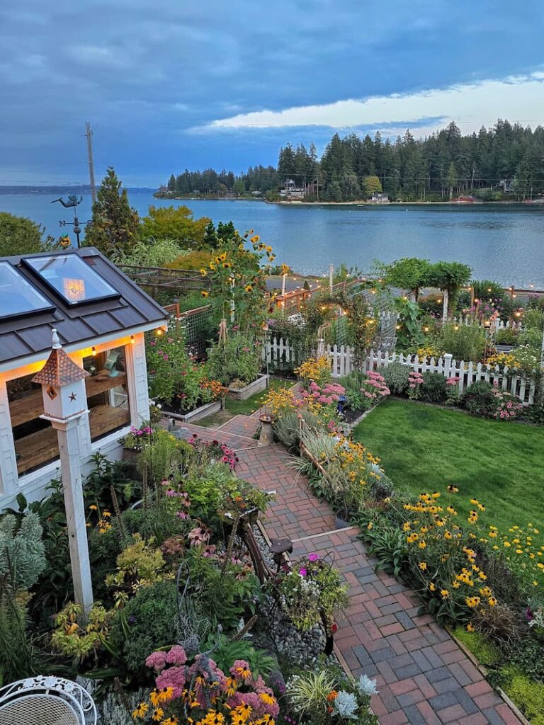 Mid September cottage garden at a 1920 beach cottage on Puget Sound