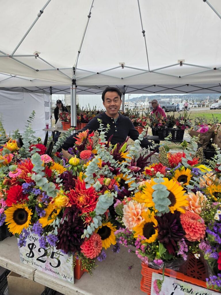 Fresh flower bouquets for sale at the Anacortes Farmers Market