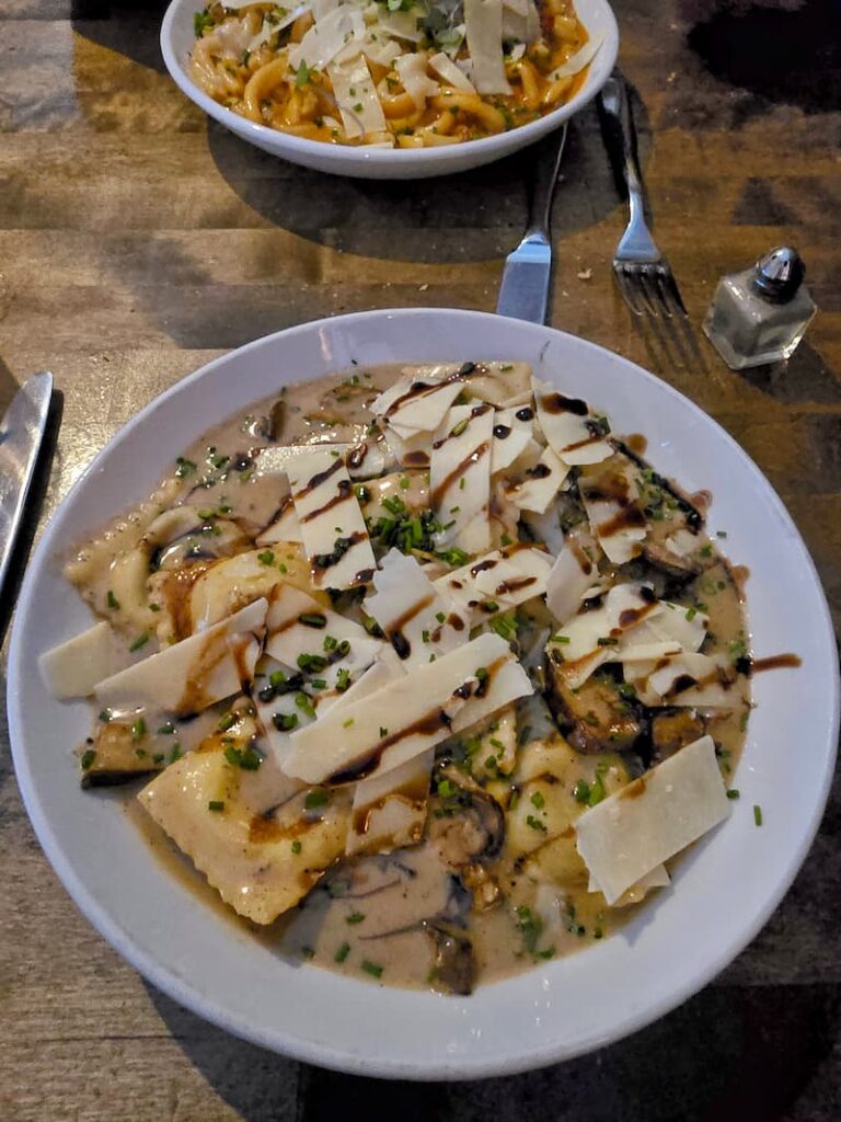 mushroom ravioli dish from the restaurant Larch in Leavenworth