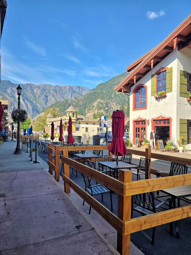 Late summer streetscape in the Bavarian village of Leavenworth Washington