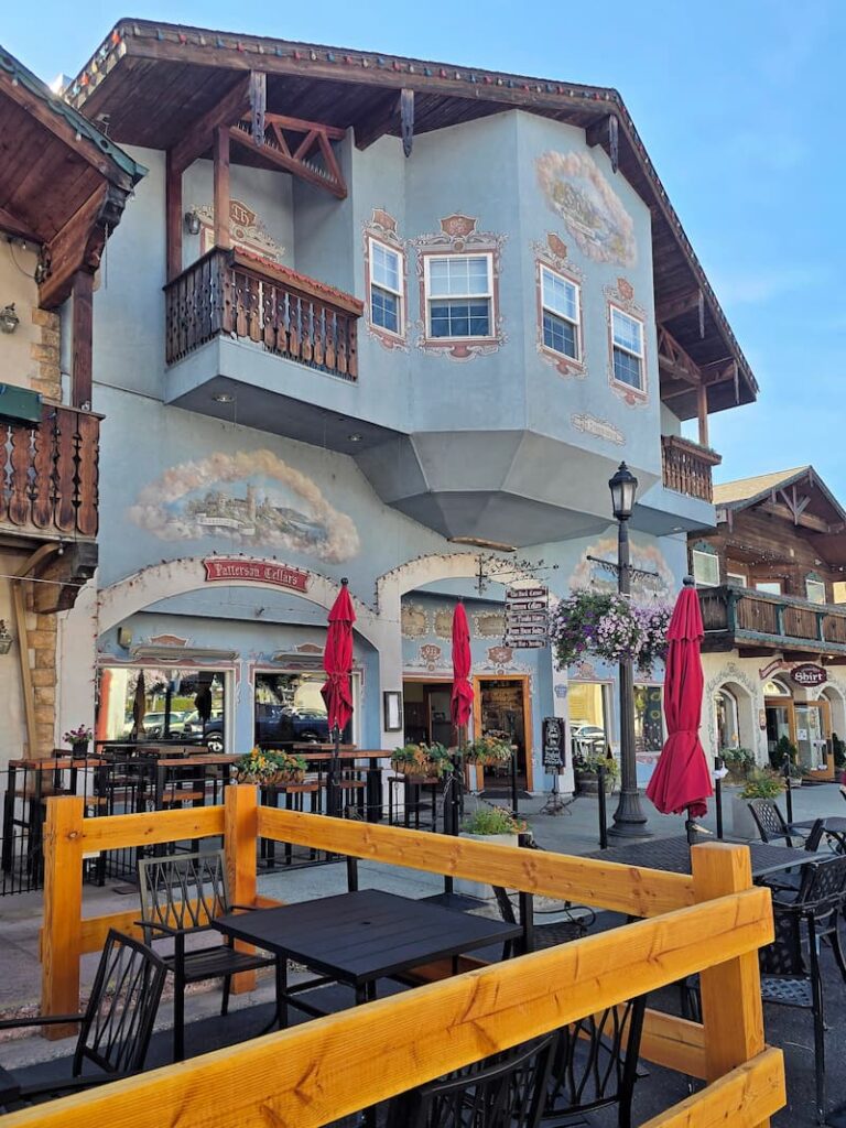 Powder blue building in the Bavarian village of Leavenworth Washington
