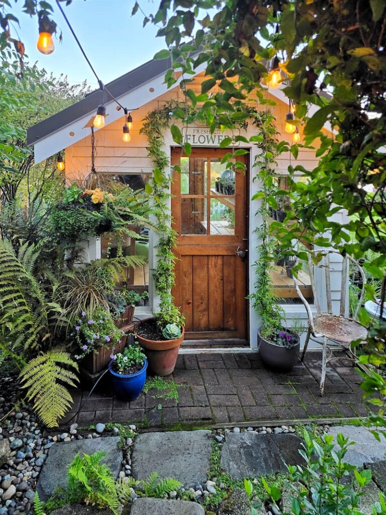 view of the garden greenhouse in fall