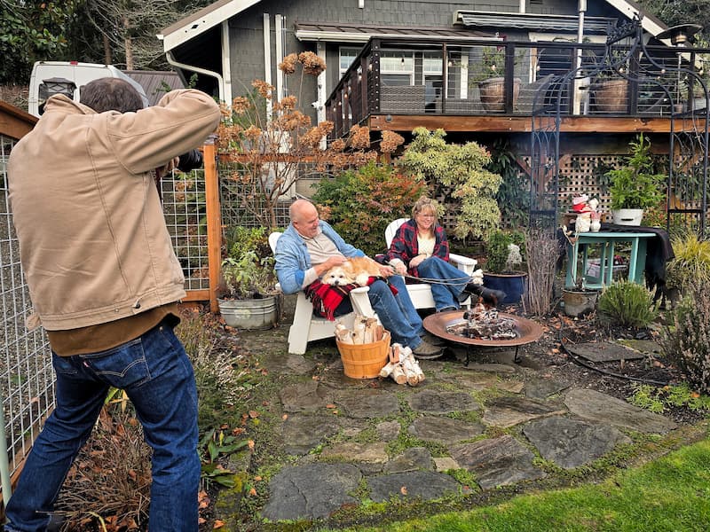 Photographer shooting Jeff, Kim, and Ollie during the Country Home magazine Christmas shoot