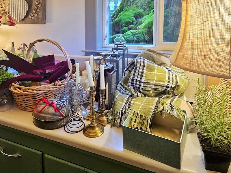 Laundry room turned into a staging area for a magazine photo shoot